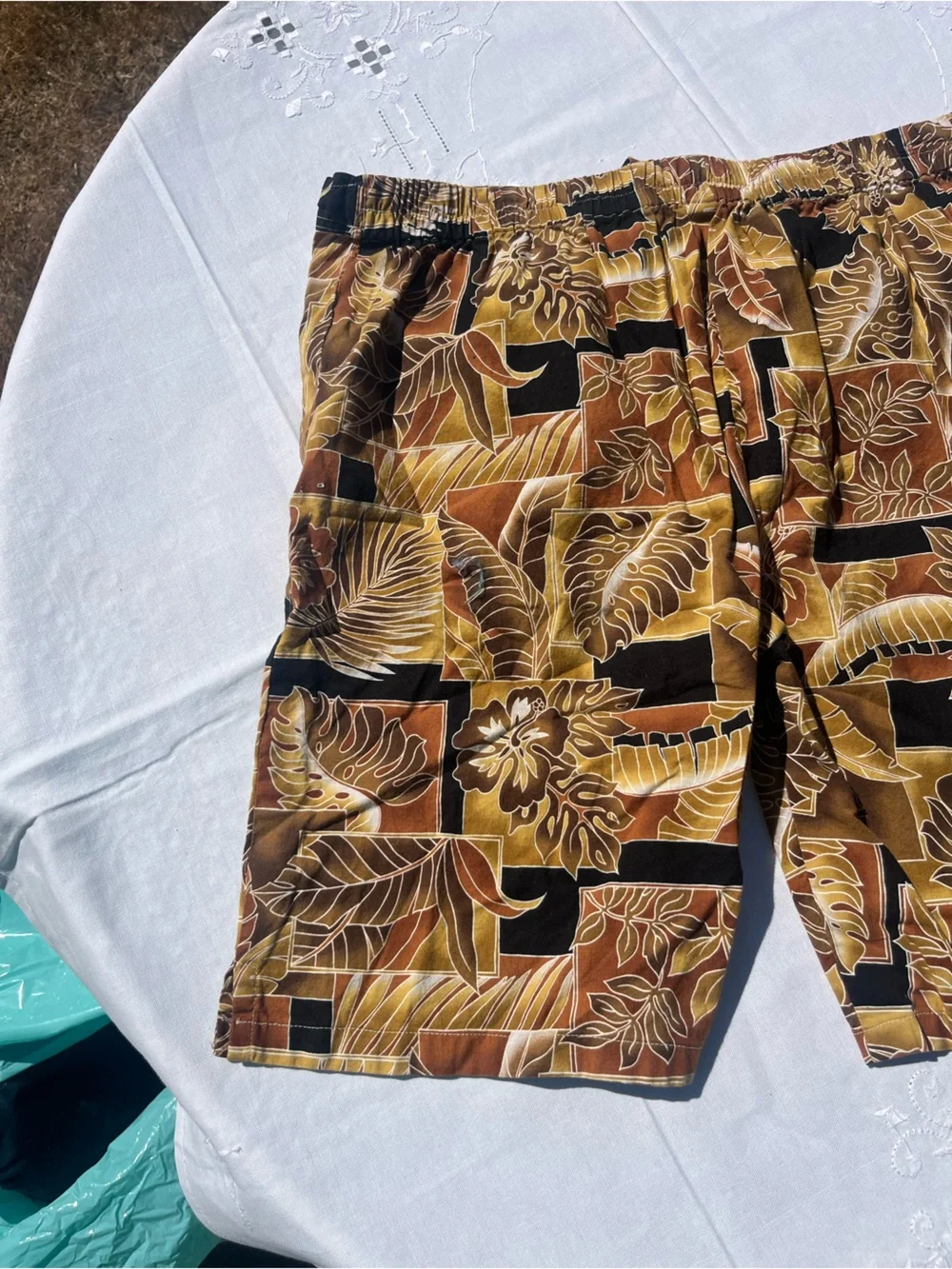 Handmade Men's Tropical Print Flat Front Shorts - Brown/Black